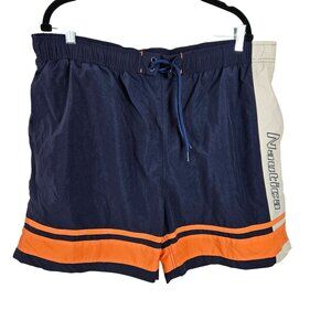 Nautica Mens XL Colorblock Pocket Swim Shorts Navy/Orange/Beige Mesh Lining